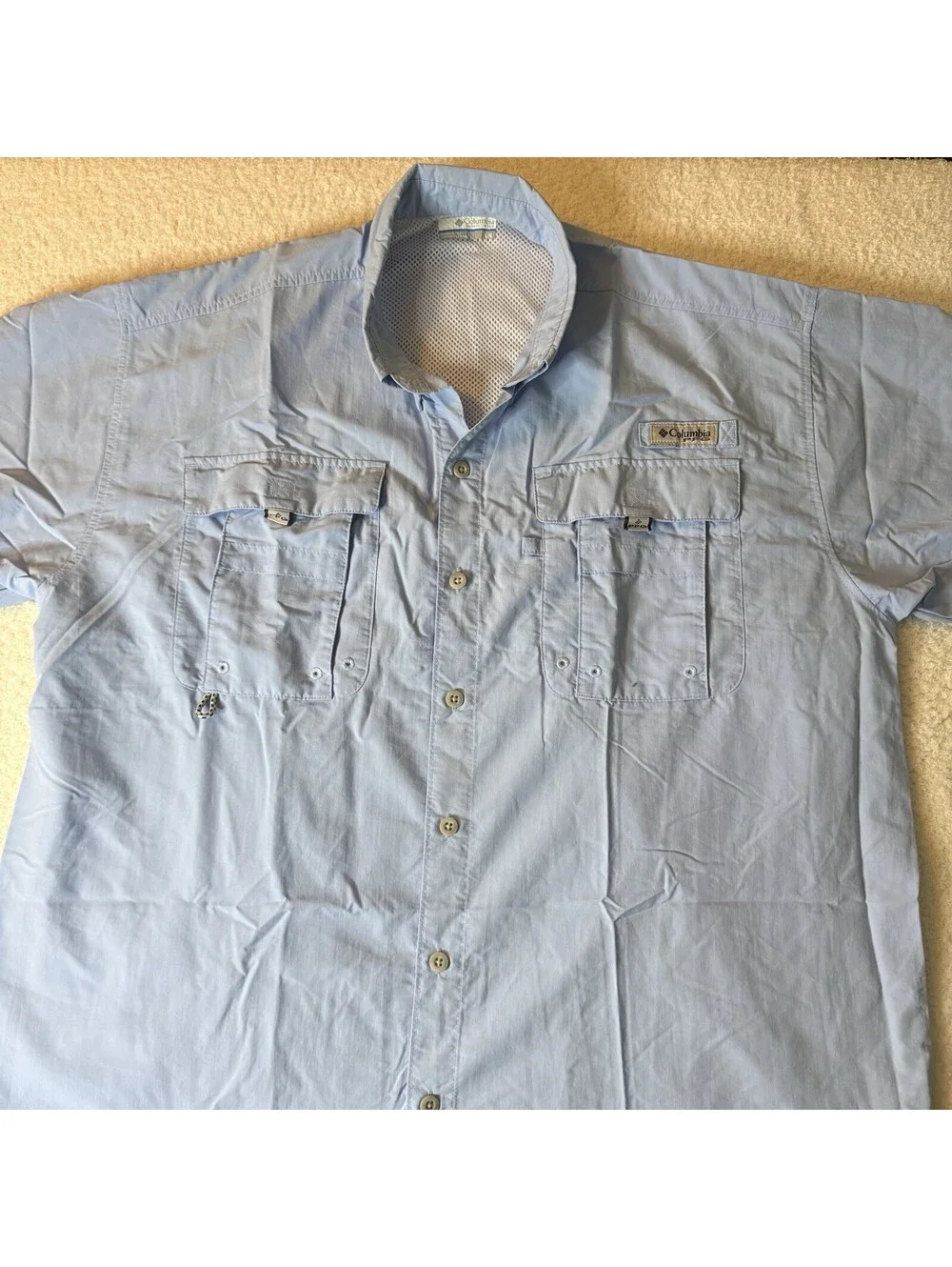 Columbia PFG Men’s Large Blue Omni-Shade Short Sleeve Fishing Shirt Vented